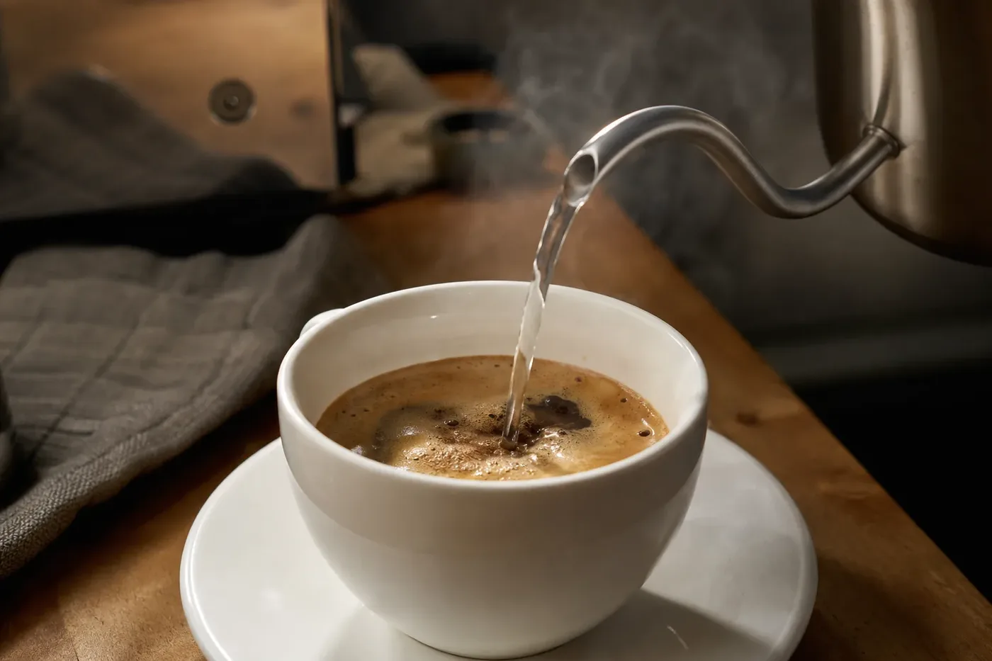 Hot water poured over a shot of espresso to make an americano