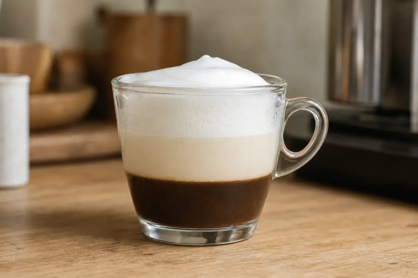 The layers of a cappuccino: espresso, steamed milk and thick foam