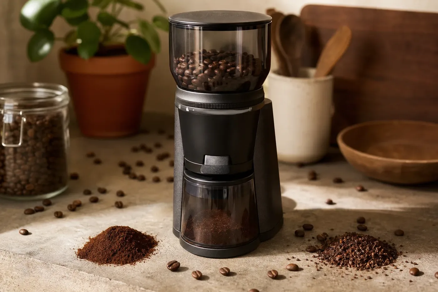 Fine espresso grind beside a coarse grind from the same coffee beans
