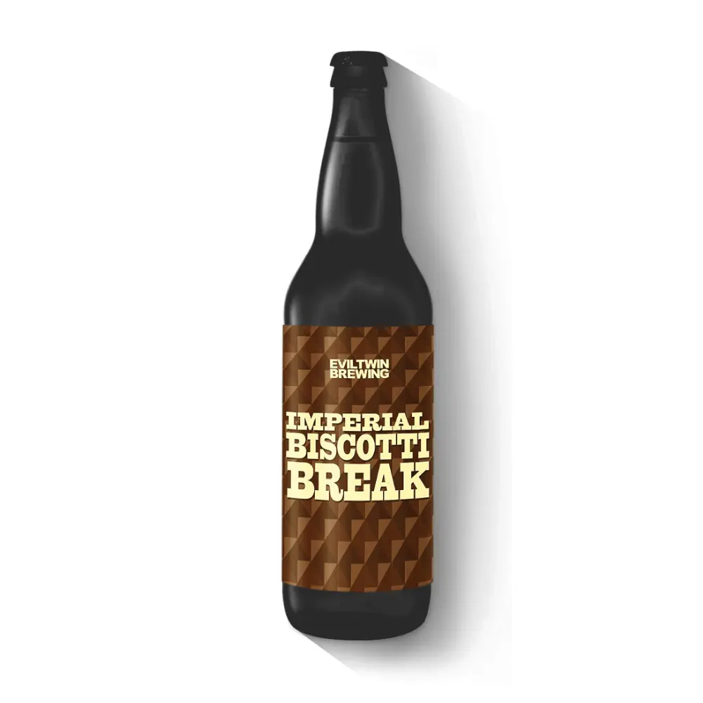 A bottle of evil twin brewing imperial biscotti break
