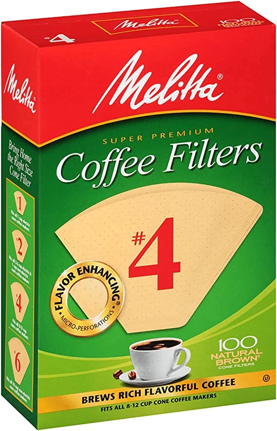 a box of melitta natural brown cone paper coffee filters for pour over