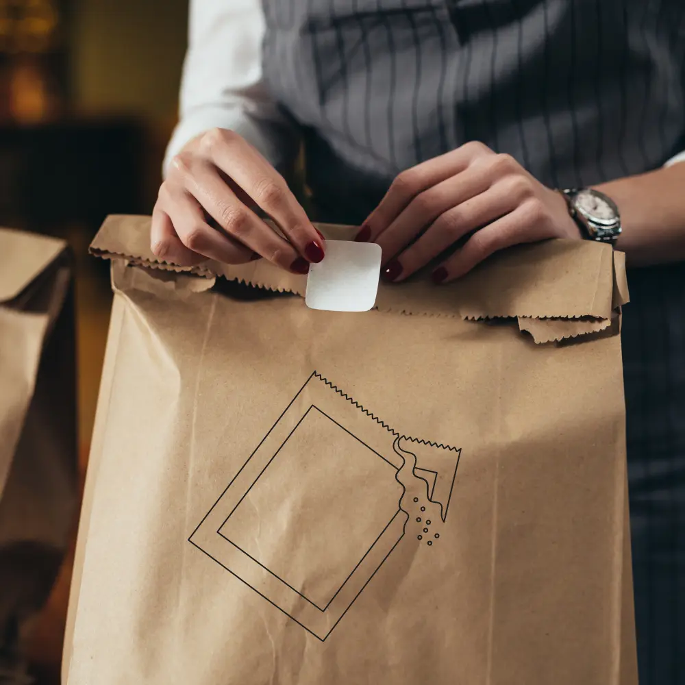 woman holding paper bag for storage