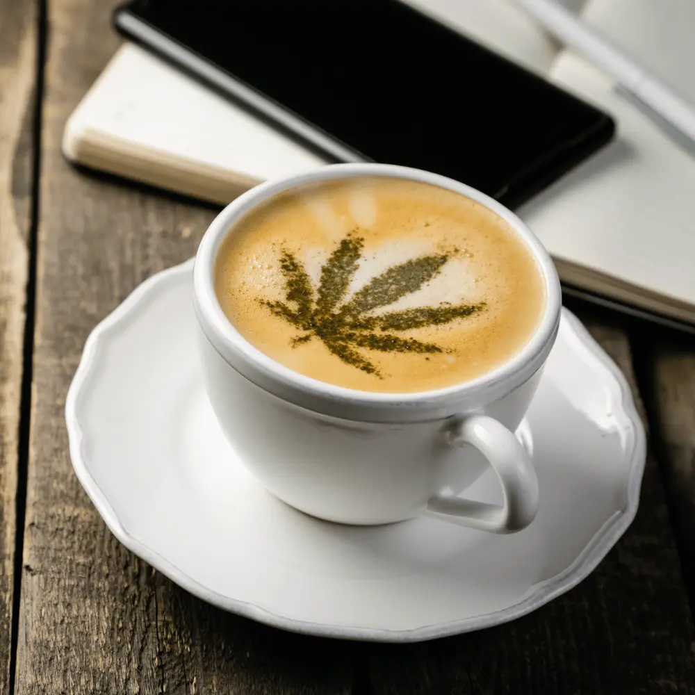 cannabis coffee on a desk