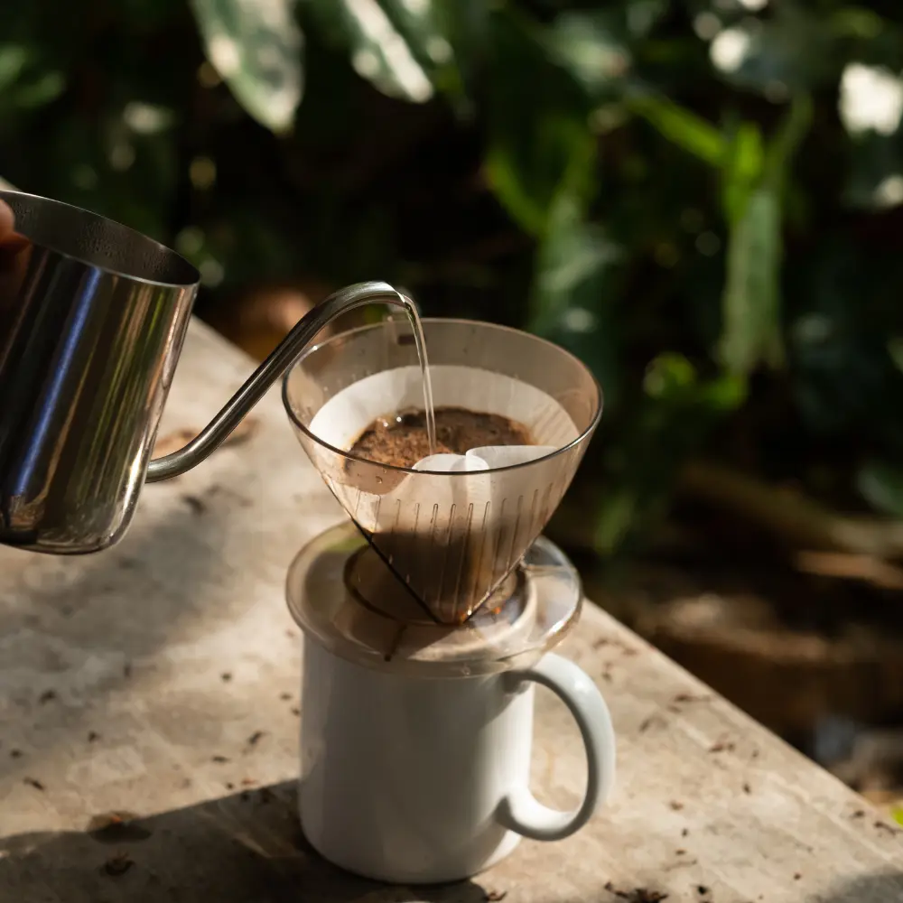 pour over brewing outdoors