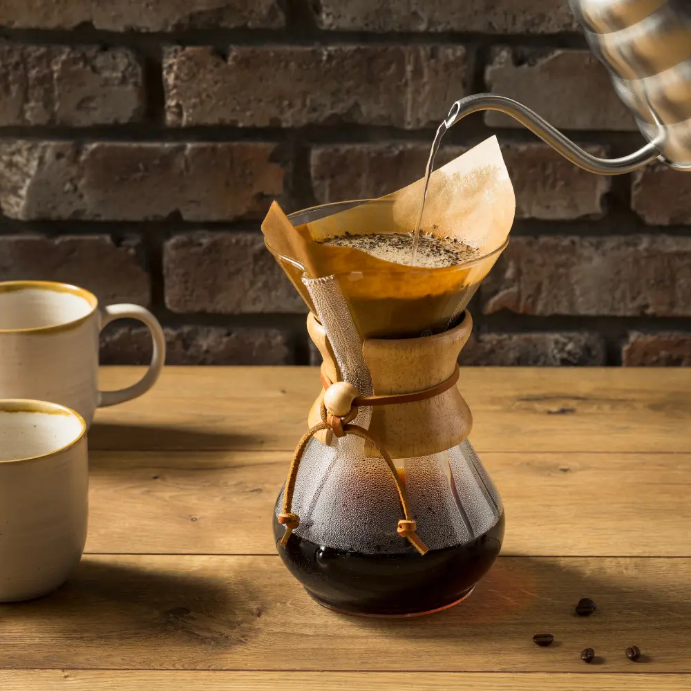 pour over brewer on a table