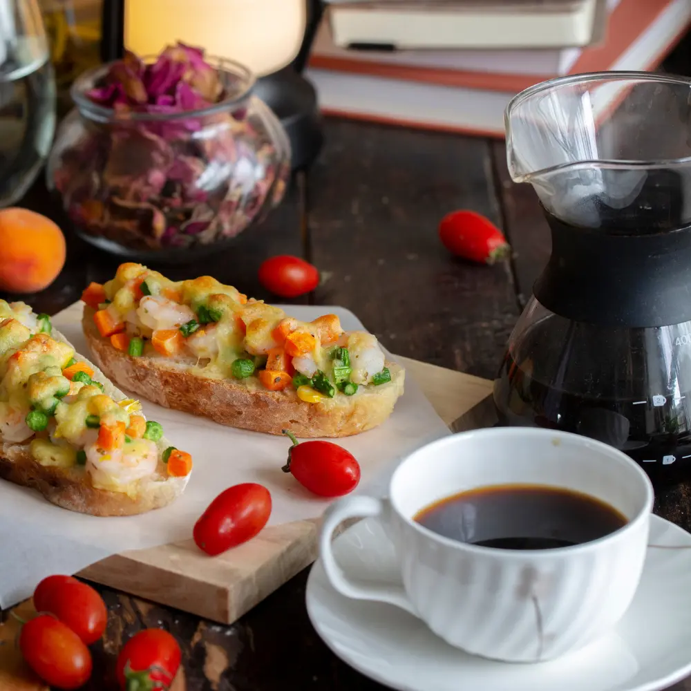 coffee paired with open-faced sandwiches