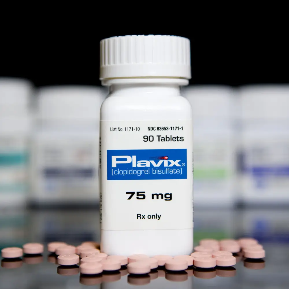 a medicine bottle of plavix