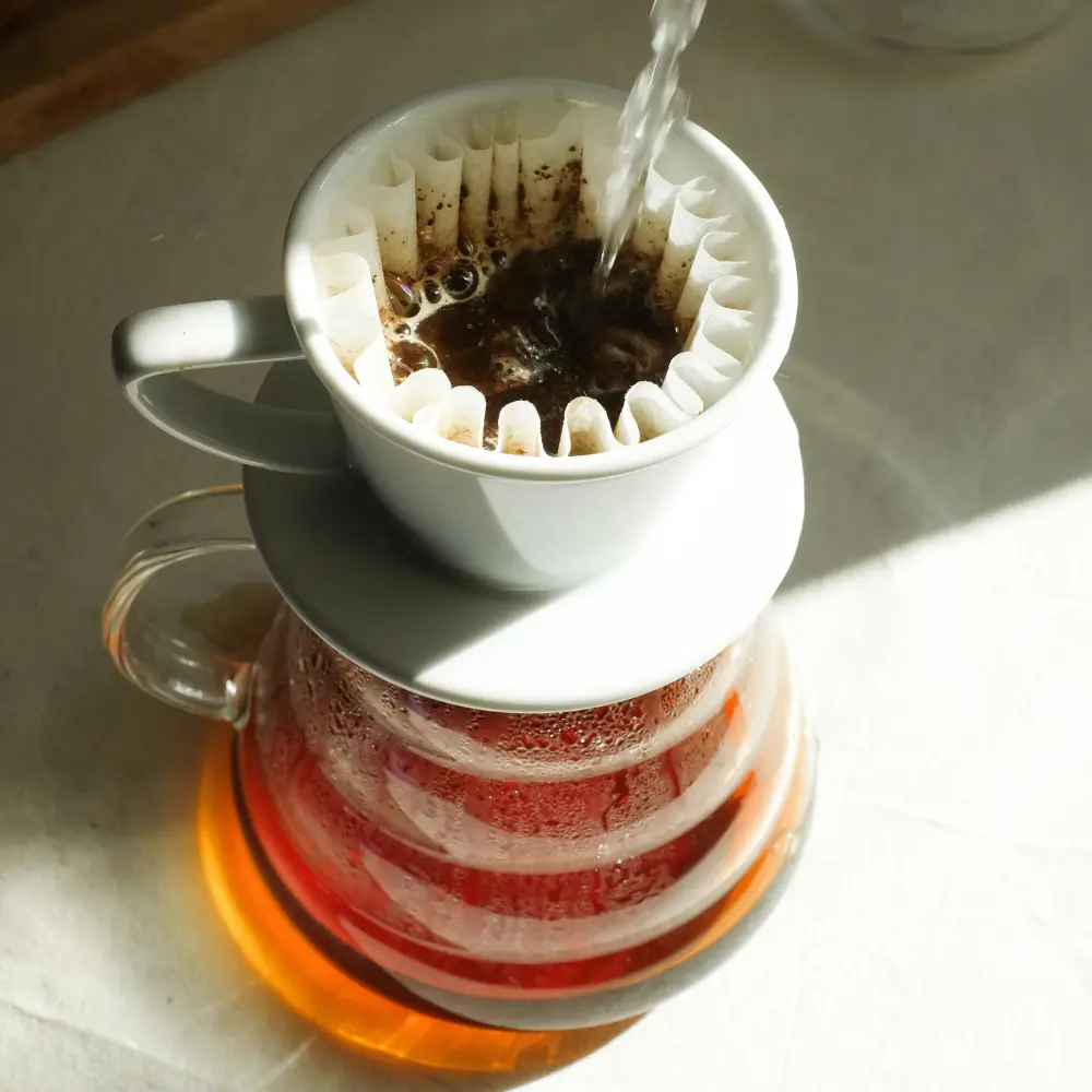 coffee being brewed with a pour over brewing system