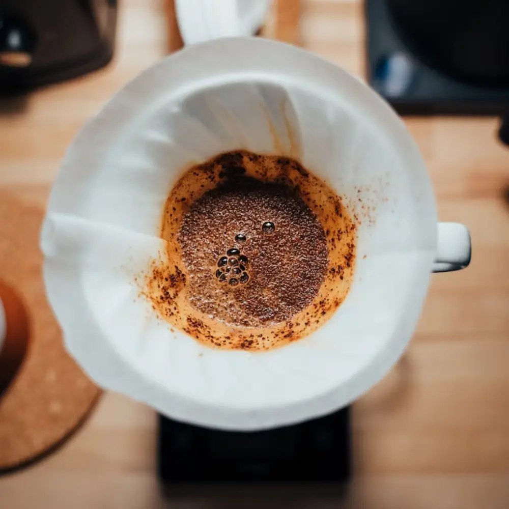 coffee bloom process during pour over coffee brewing