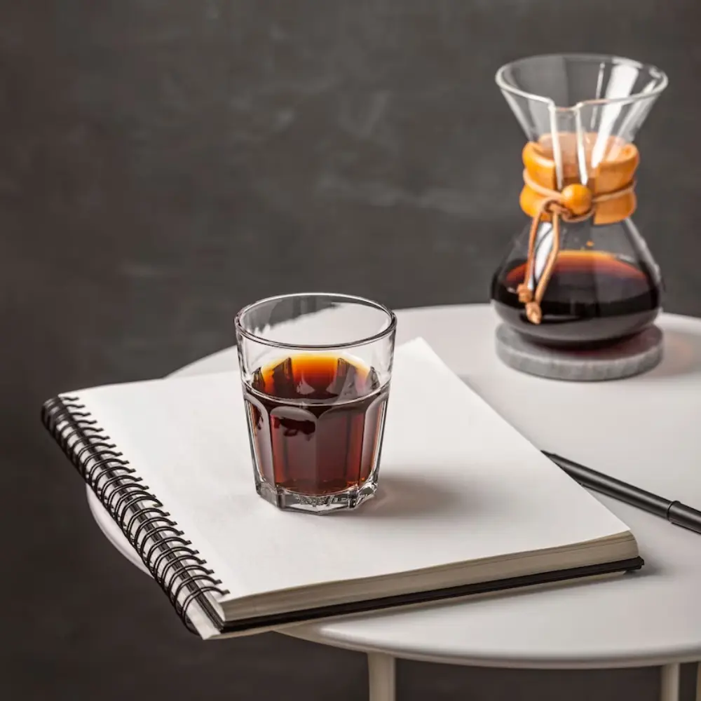 a crisp and clean pour over coffee in a glass