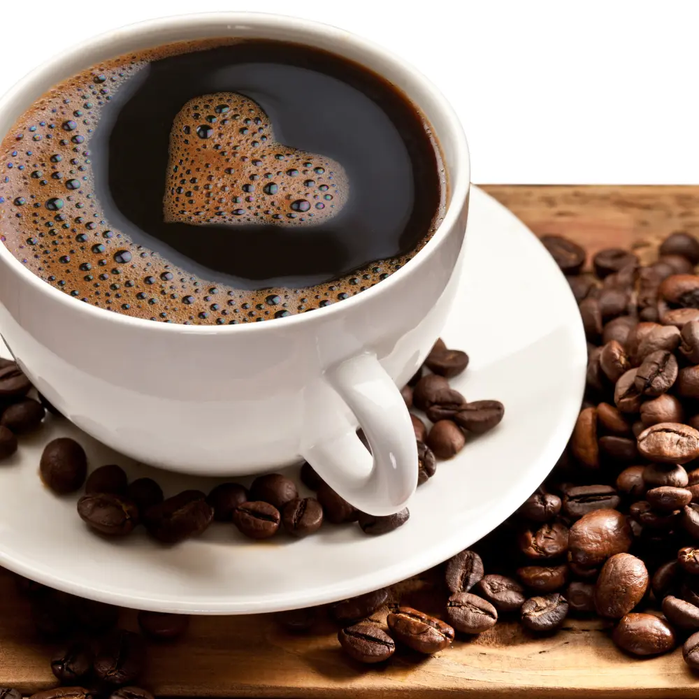 heart shaped coffee crema in a white mug