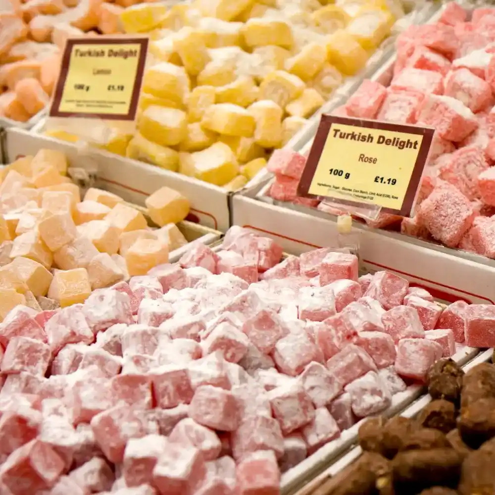 lokum sold in bulk at a bazar