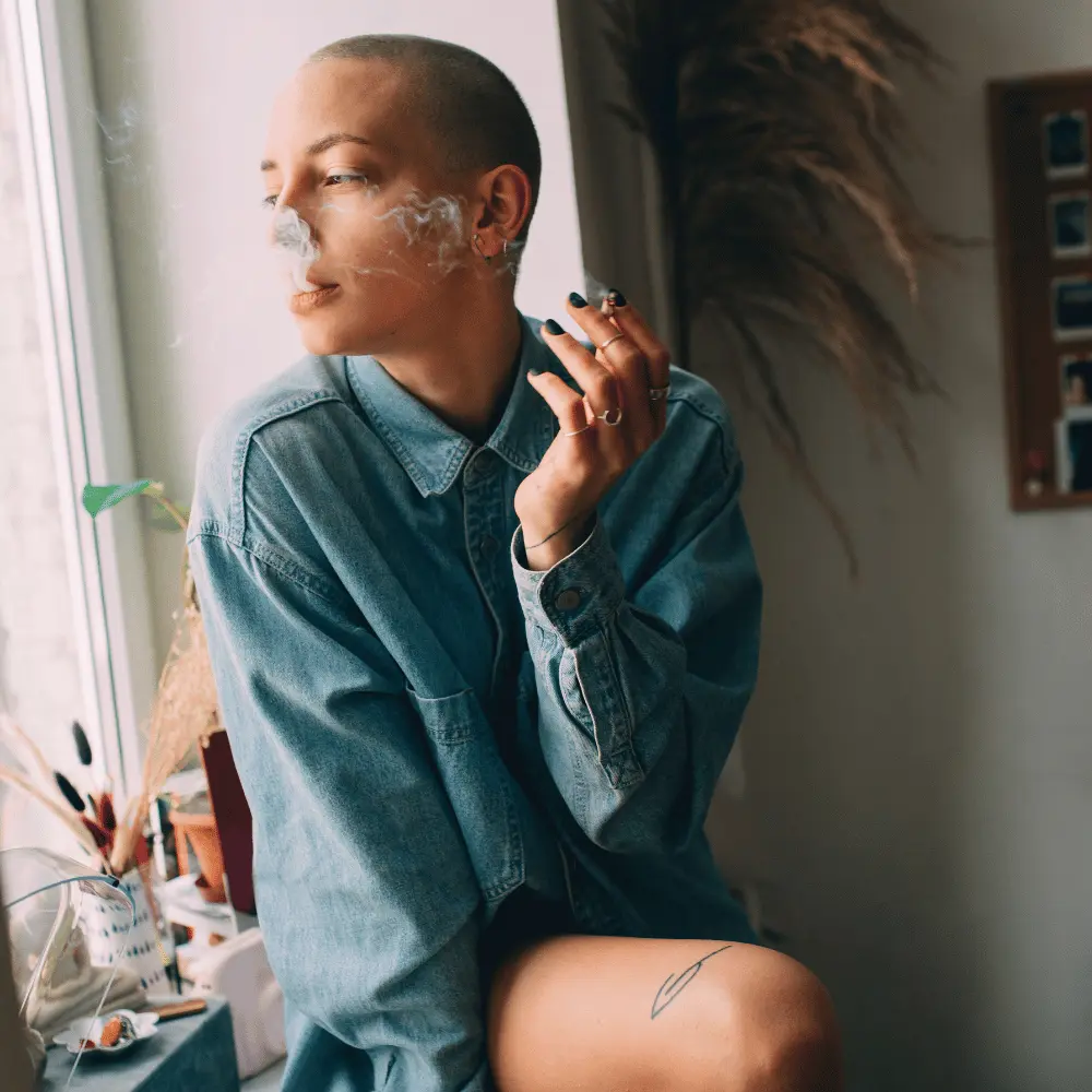 woman smoking inside