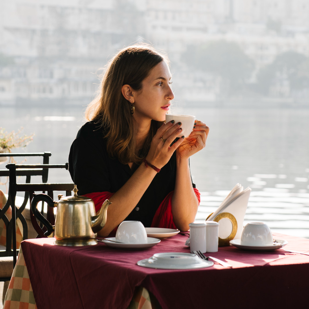 Australian woman drinking coffee