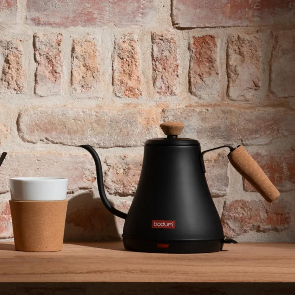 bodum melior gooseneck kettle on a counter