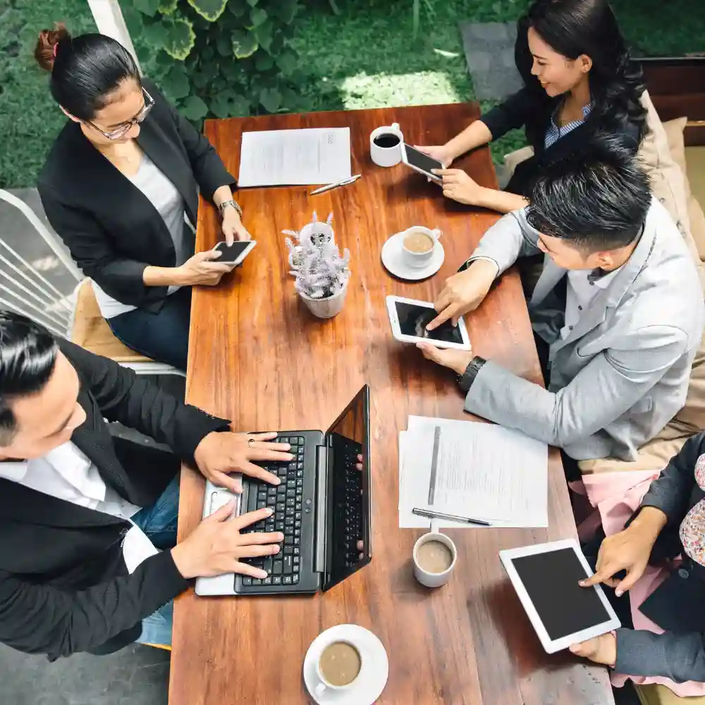 a business meeting with various employees