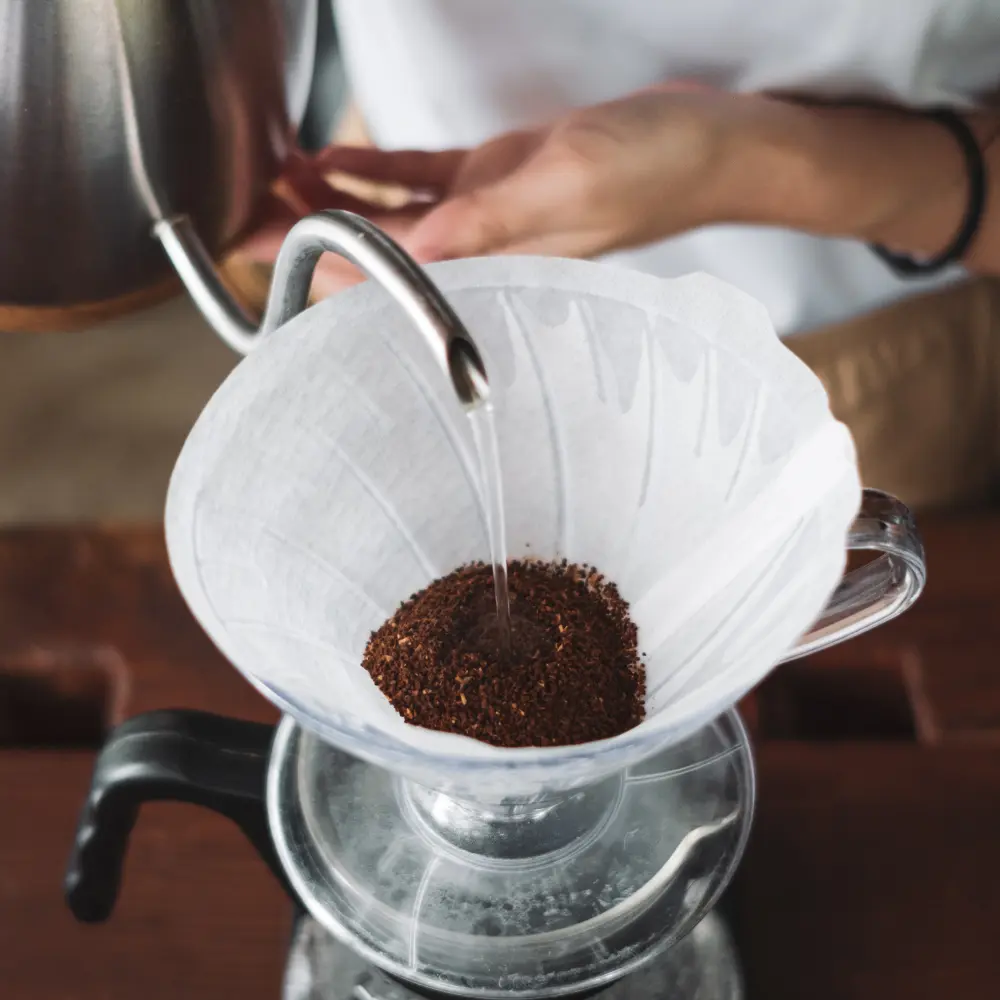 pour over coffee brewing with coffee filter size 4