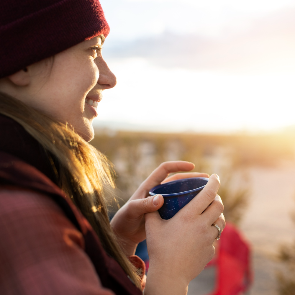 woman enjoying coffee in iceland