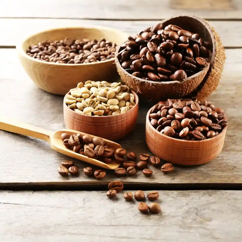 various bowls of coffee beans