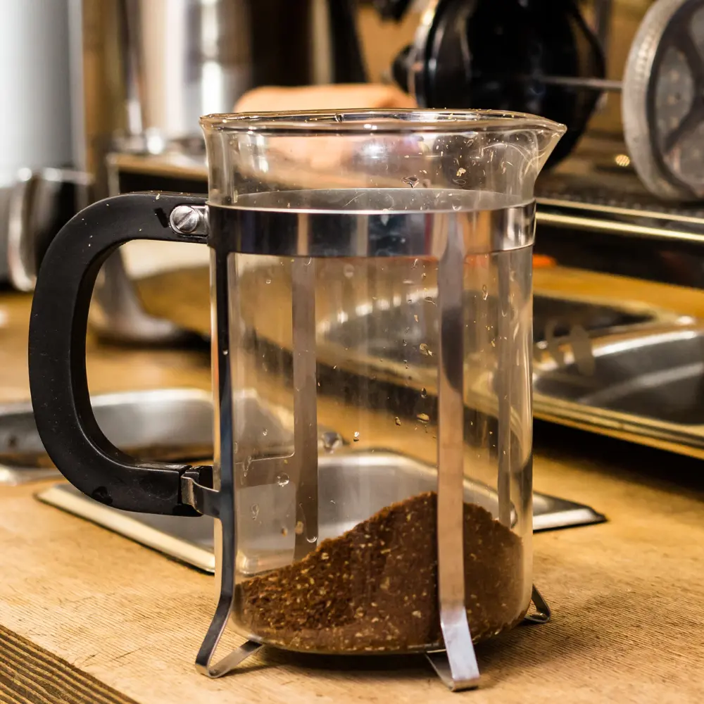 ground coffee in a bodum chambord