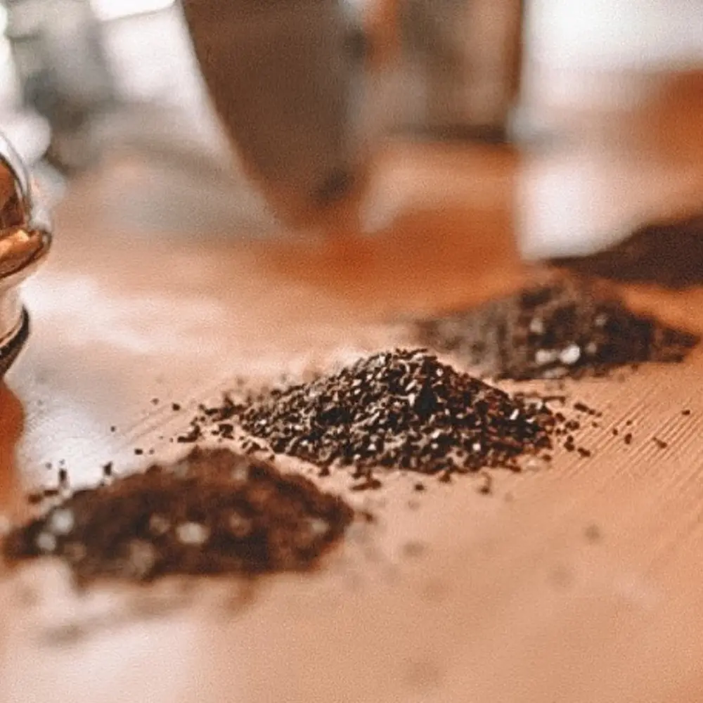 various piles of coffee grounds