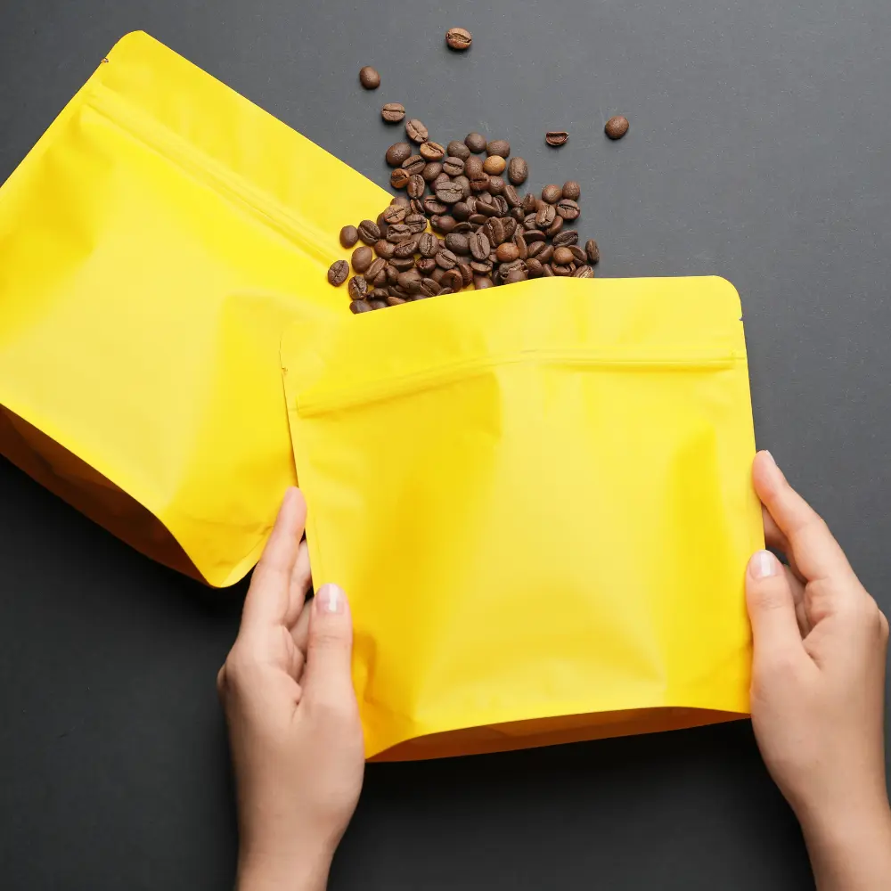 sealable yellow coffee packaging