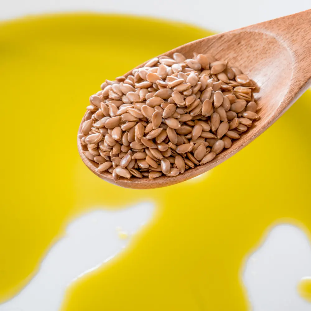 flaxseeds on a wooden spoon