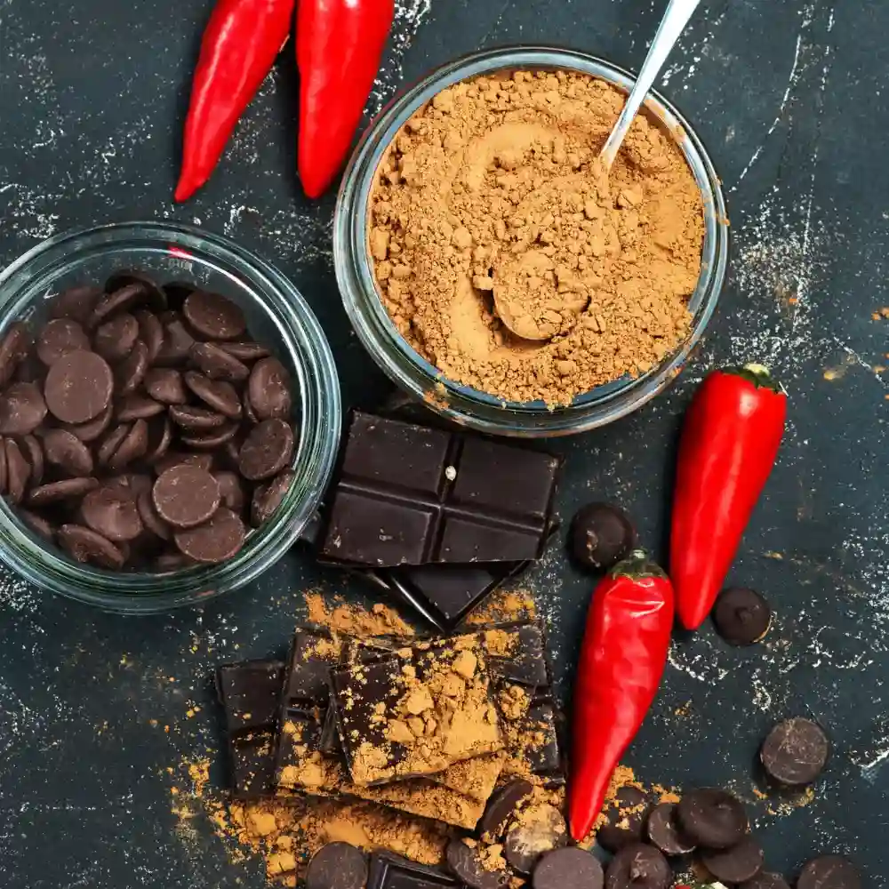 cocoa and chili with dark chocolate
