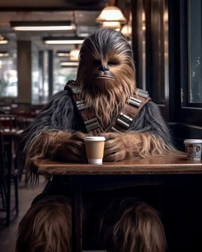 enjoying coffee with chewbacca