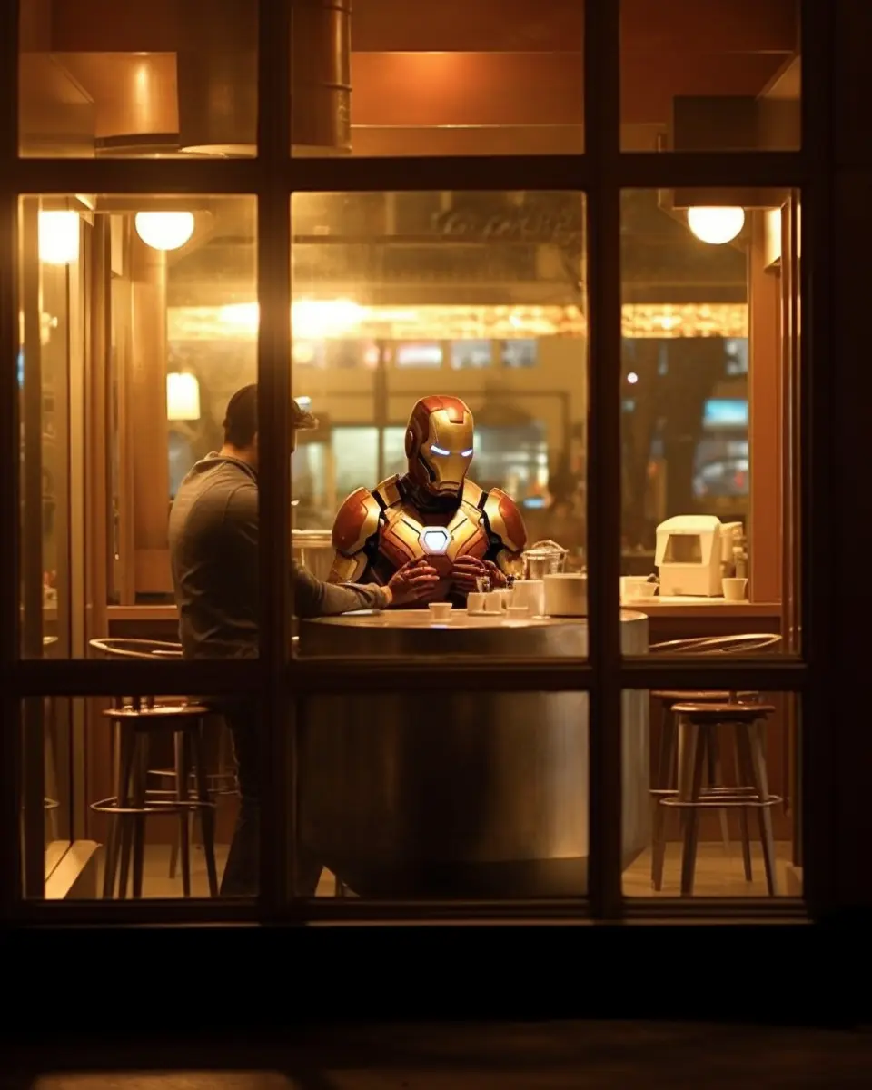 iron man inside a cafe