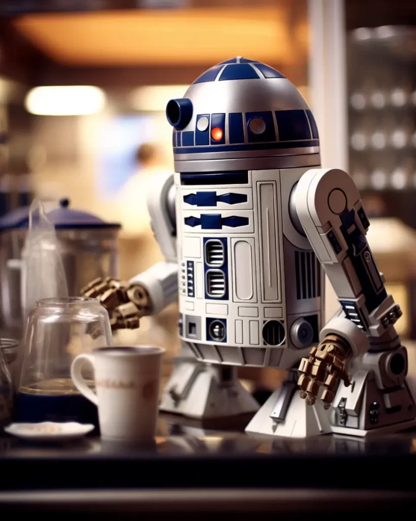 r2d2 enjoying coffee