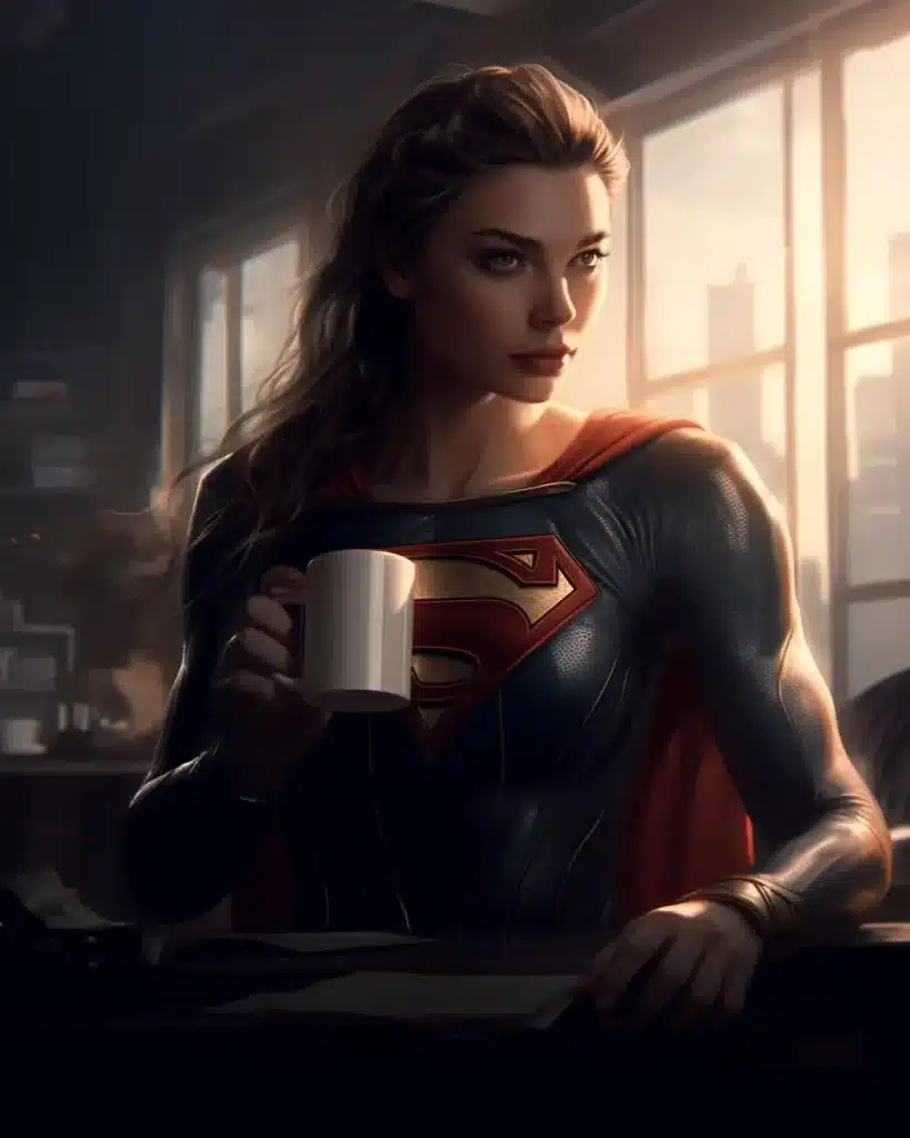 super woman enjoying her coffee