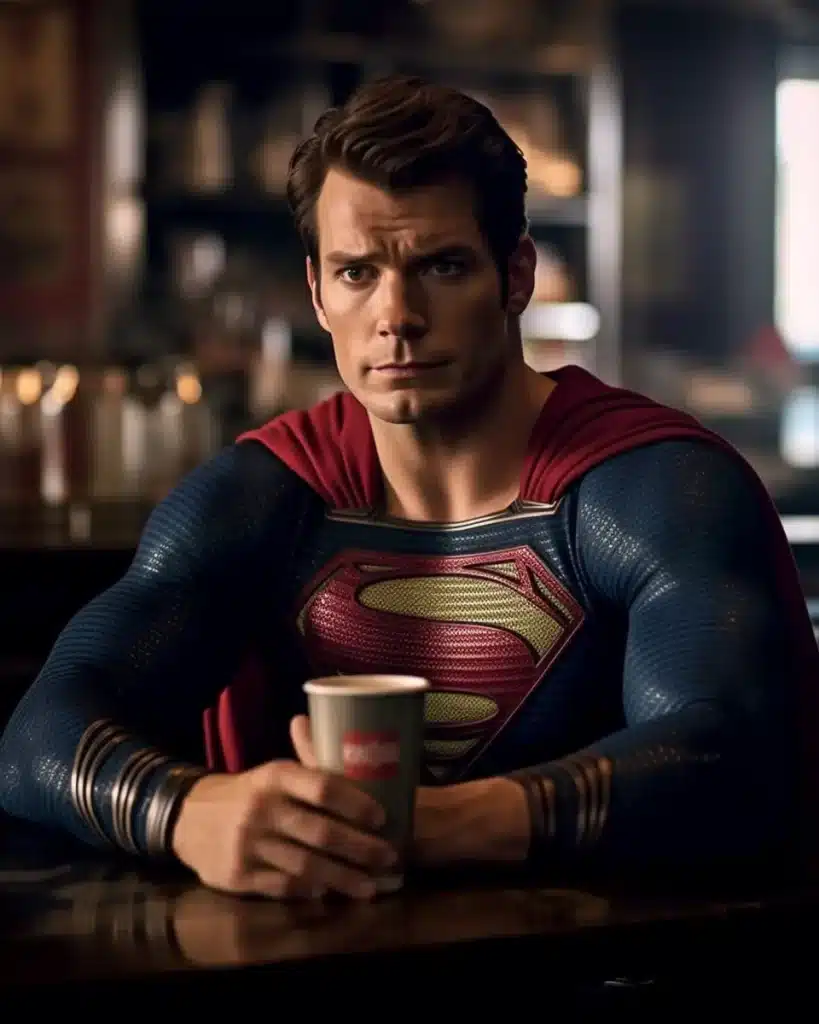 superman enjoying coffee