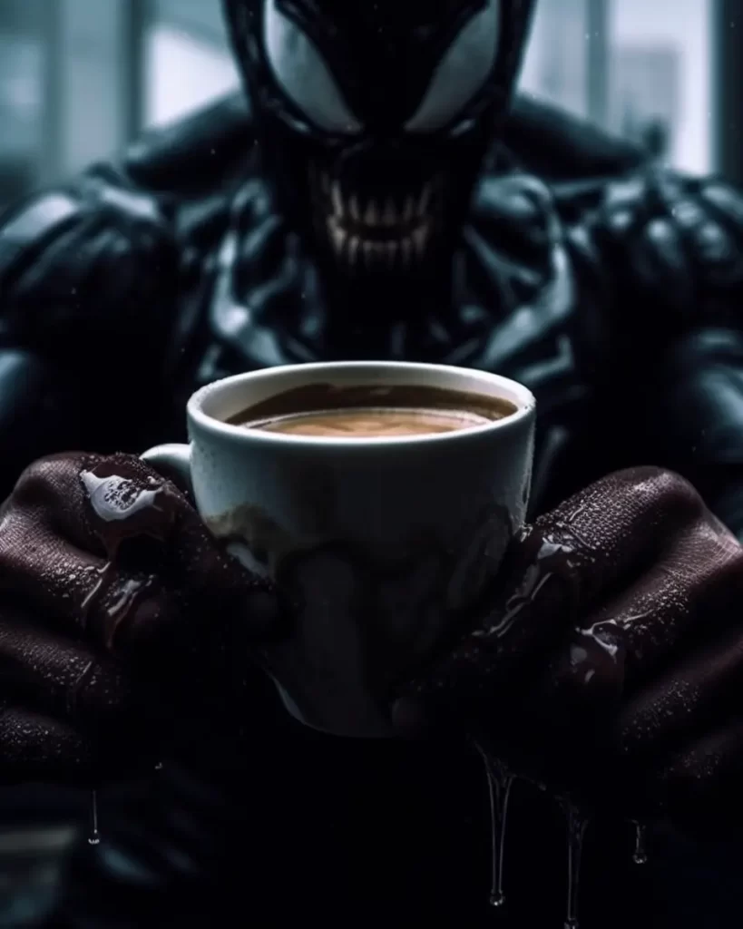 venom drinking a coffee