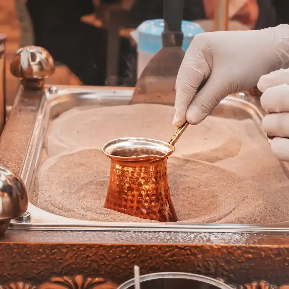 brewing turkish sand coffee