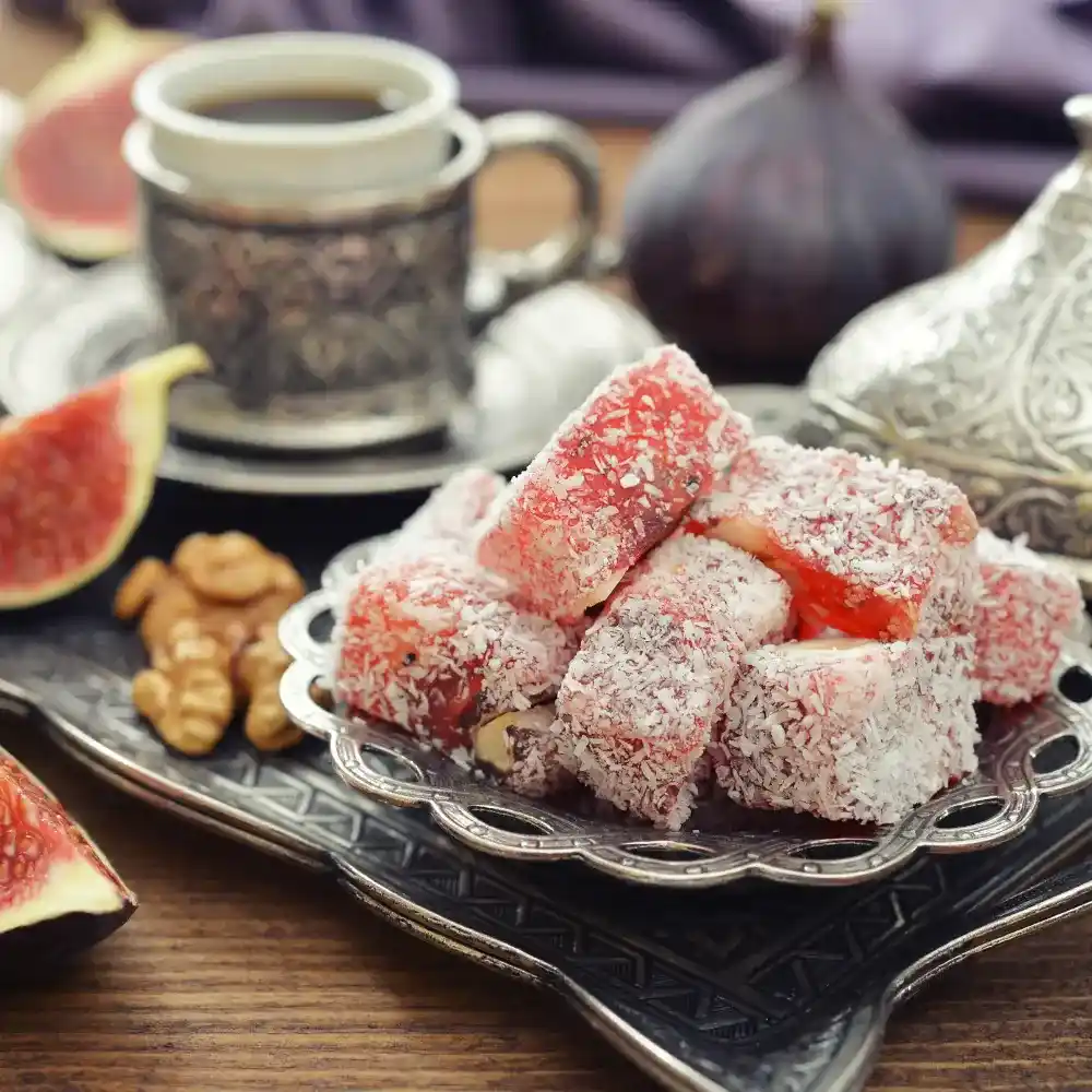 turkish coffee served with turkish delight
