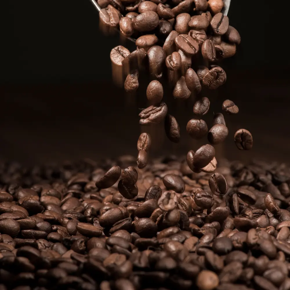 roasted coffee beans being poured