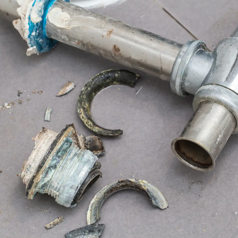 eroded and broken plumbing pipes