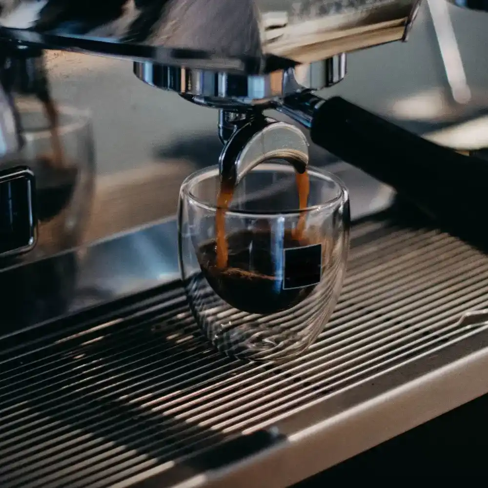 a double espresso shot being pulled