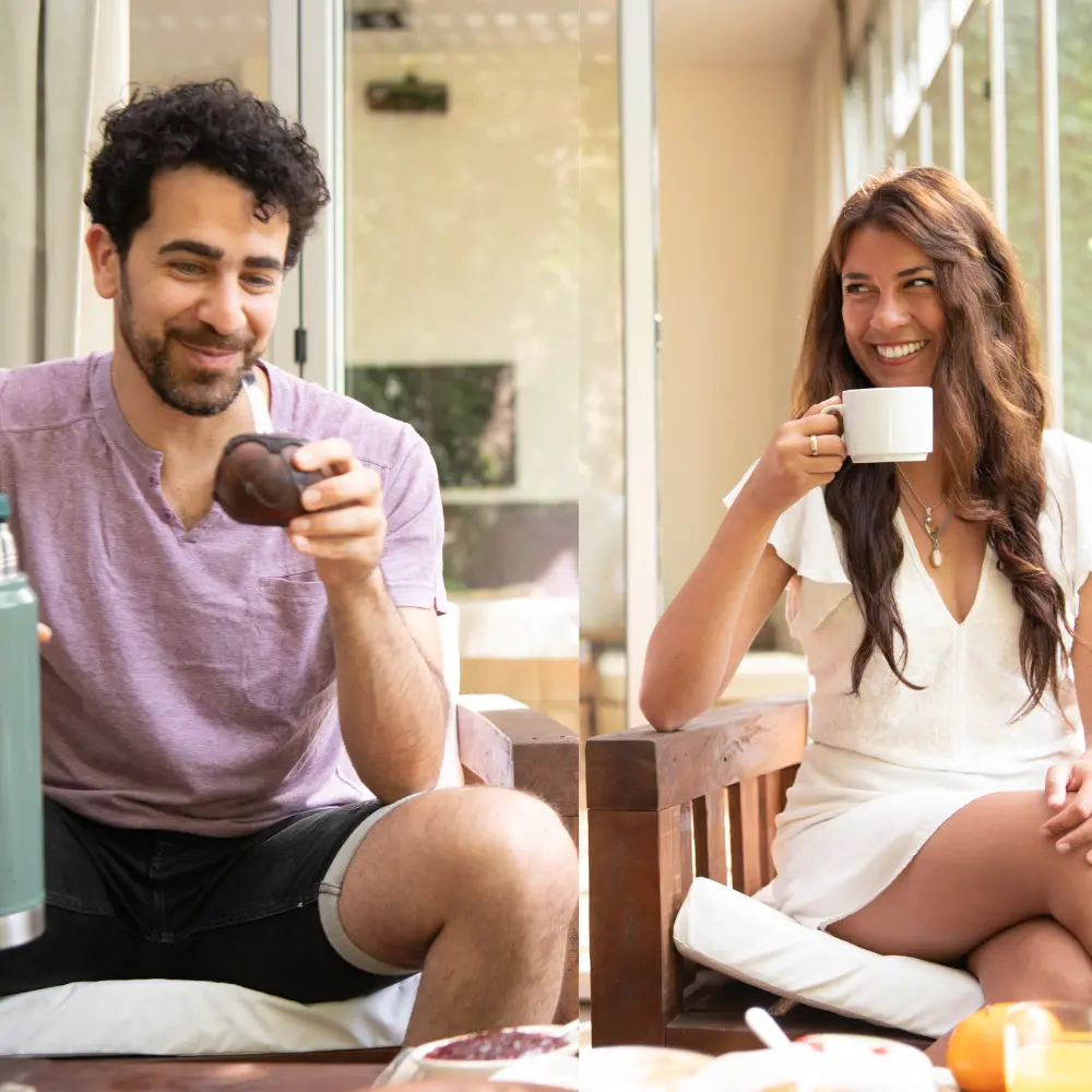 couple enjoying yerba mate and coffee