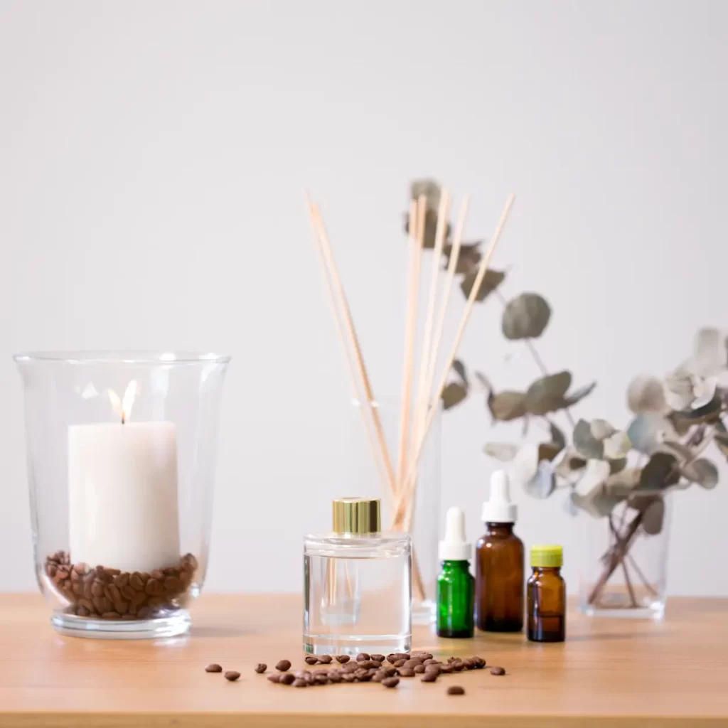 various oils and candles and coffee beans