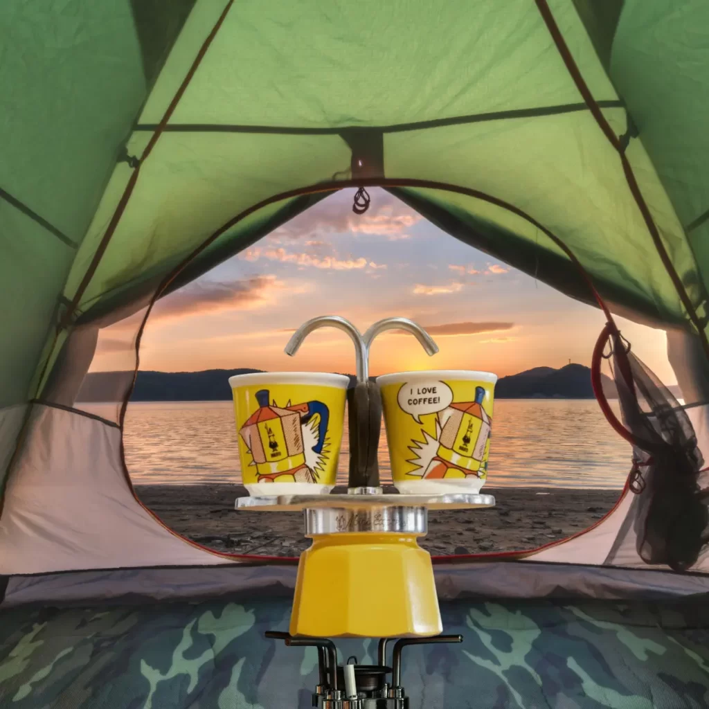 yellow mini express in a tent
