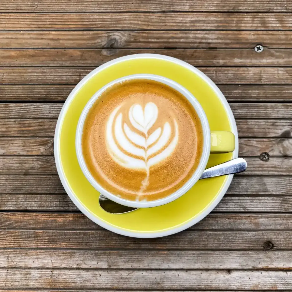 a cup of cappuccino with a leaf design in the foam