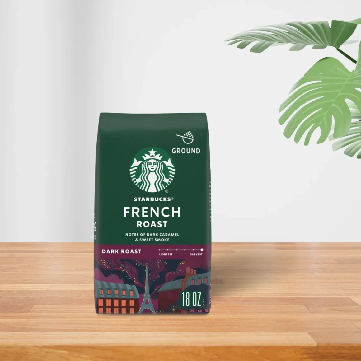 a bag of starbucks french roast coffee on a table
