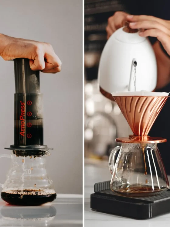 a person pouring coffee into a glass coffee pot