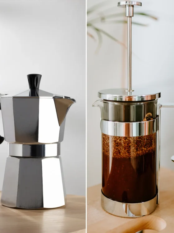 a french press and a moka pot
