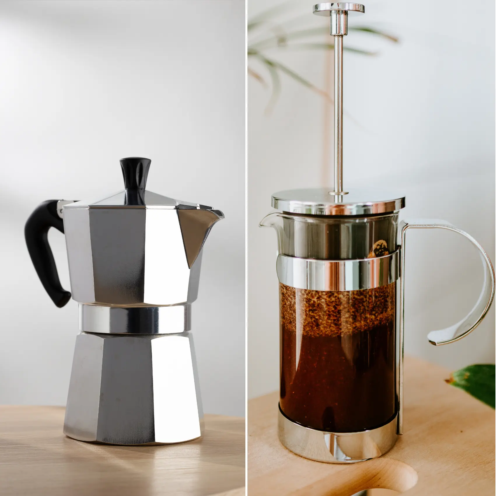 a french press and a moka pot