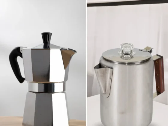 a collage of a coffee pot