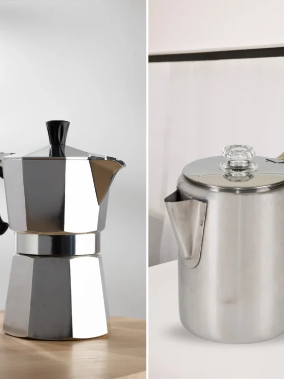a collage of a coffee pot