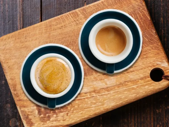 lungo vs espresso on a cutting board
